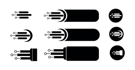 Optical Fiber Cable icon set. fiber optic symbol for communication, connecting, networking, high speed internet, data transfer technology. fiber png and vector illustration on transparent background