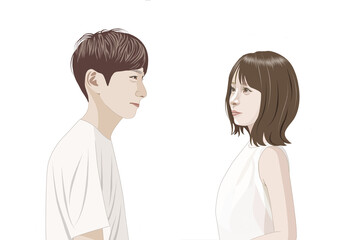 向き合う若い男女イラスト