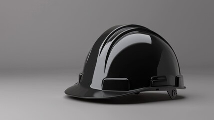 Fototapeta premium Glossy Black Hard Hat on Gray Background for Safety Equipment Use