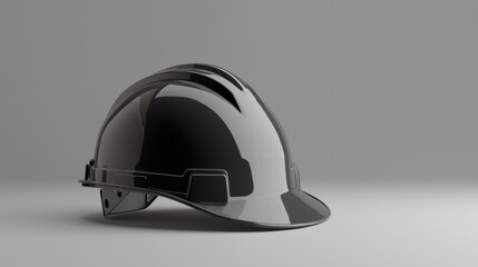 Fototapeta premium Glossy Black Hard Hat on Simple Grey Background for Safety Use