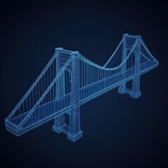 Obraz premium Wireframe Model of Iconic Suspension Bridge in 3D Visualization