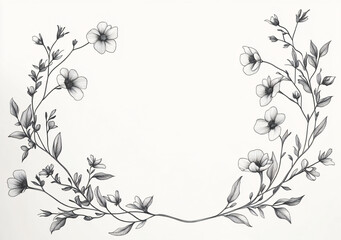 Minimalist floral wreath illustration, ideal for wedding invitations, branding, and elegant decor. Captures tranquility and beauty in a neutral palette.