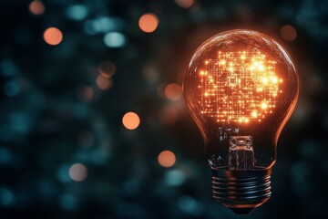 Illuminated light bulb featuring a glowing circuit board symbolizing ai and tech innovation