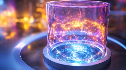 Glowing energy contained within transparent cylinder.