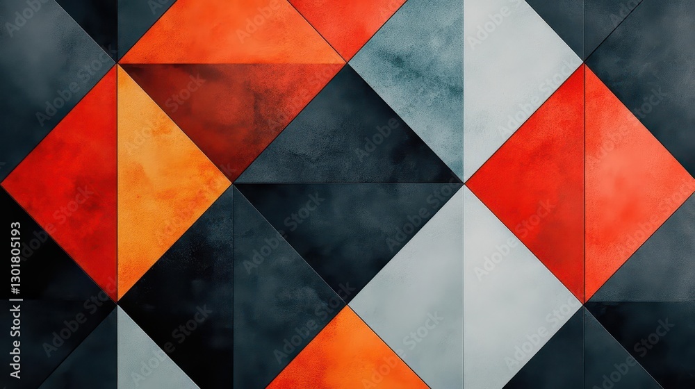 Poster vibrant geometric pattern featuring interlocking red and grey squares creating a modern abstract des