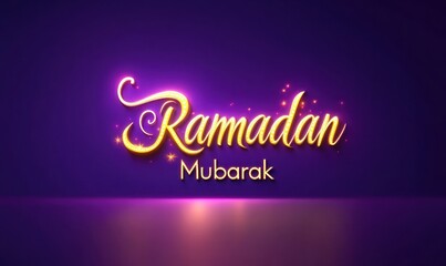 ramadan mubarak glowing gold text on purple background ramadan greeting.