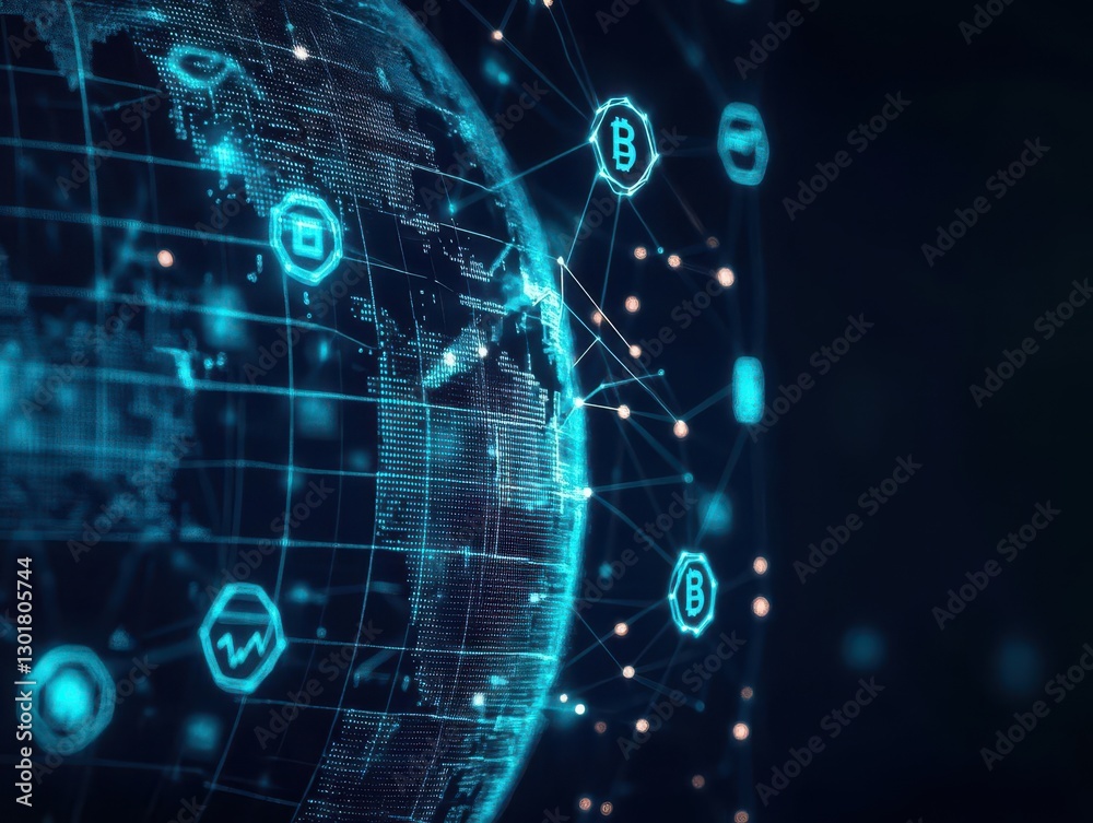 Poster global network connectivity represented by a globe with interconnected lines symbolizing technology 