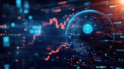 Fototapeta premium Futuristic Sphere Glowing in Vivid Blue and Red Hues Against a Vibrant Background Creating a Dynamic and Enigmatic Visual Experience of Modernity