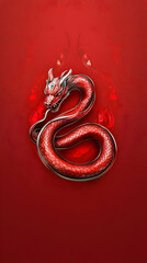 Obraz premium Illustration Red Dragon, Fantasy, Mythical Creature, Red Background