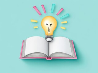 Open Book with Illuminating Light Bulb Symbolizing Knowledge and Creativity in a Calm and Inspiring Setting for Learning and Intellectual Growth