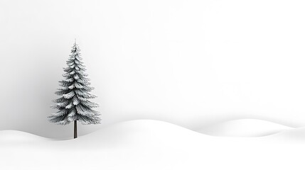 Solitary Snow-Covered Pine in a Winter Landscape: 3D Render AI Generated