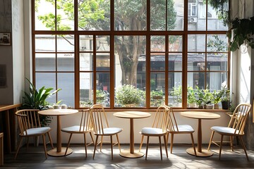 Cozy Cafe with Large Windows and Natural Light