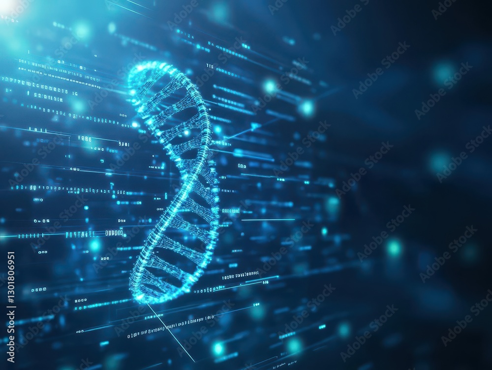 Poster intricate visualization of dna helix structure with vibrant colors and background elements represent