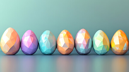 Abstract geometric Easter eggs in pastel tones. Futuristic holiday design with soft lighting and modern composition.