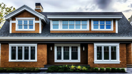 Obraz premium Photo Modern Home Exterior Architecture Design Windows Residential Building Suburban Neighborhood