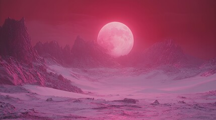 Fototapeta premium Pink Moonlit Desert Landscape with Pixelated Mountains