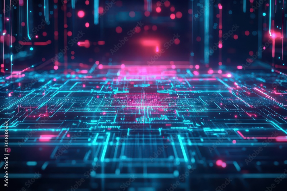 Poster vibrant abstract technology background featuring glowing lines and dots in dynamic patterns creating