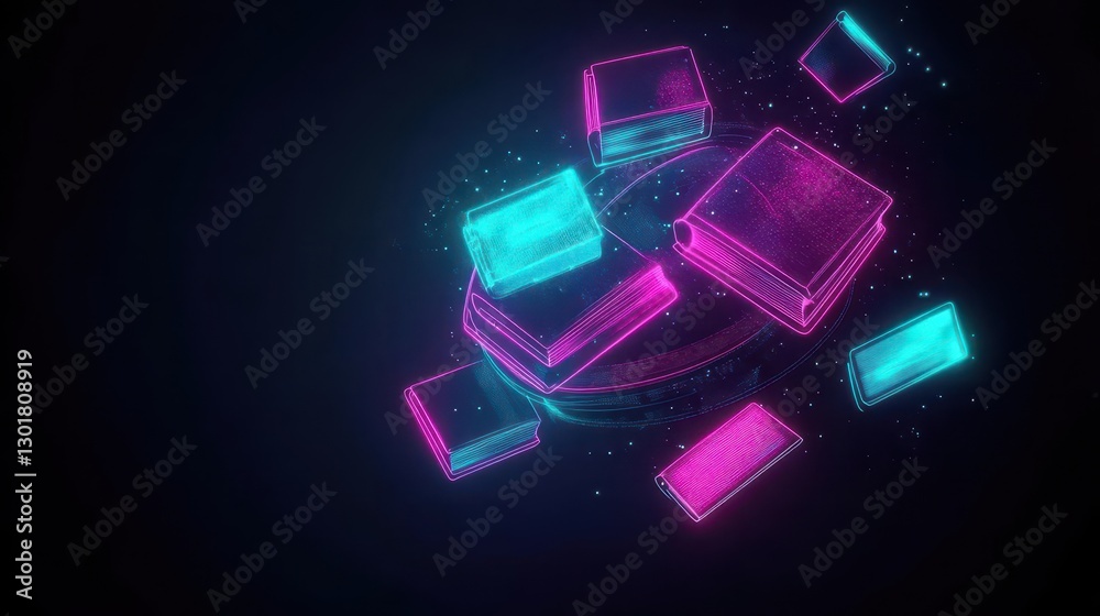 Poster Futuristic 3D Cube Design Illuminated with Vibrant Glowing Neon Lights Creating a Captivating Visual Experience in a Dark Abstract Environment