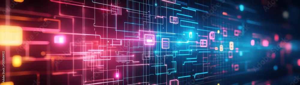 Poster abstract technology background featuring glowing lines in vibrant colors creating a futuristic and d