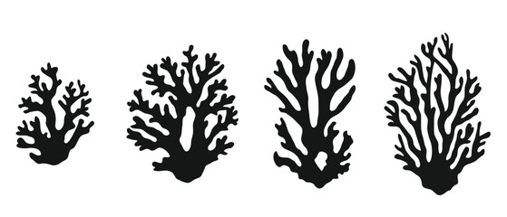 Set of coral silhouette on white background