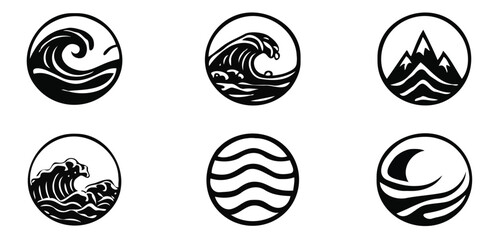 Set of sea waves logotype on white background