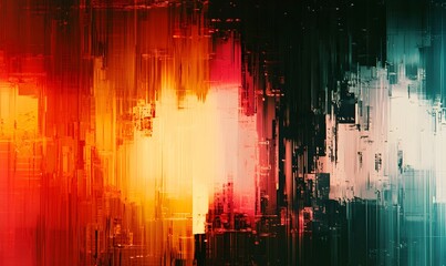 Abstract Glitch Art with Dynamic Lines and Contrasting Color Palettes
