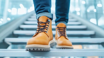Stylish Casual Boots on Steps in Modern Urban Environment