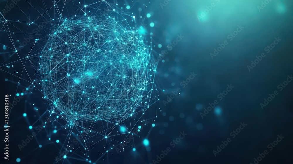 Poster intricate sphere composed of interconnected lines and dots representing a network of relationships i