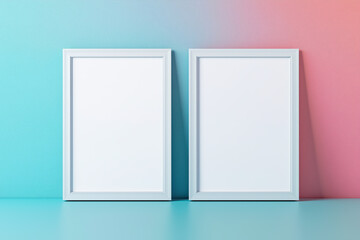 Two modern mock up poster frames on the colorful background.