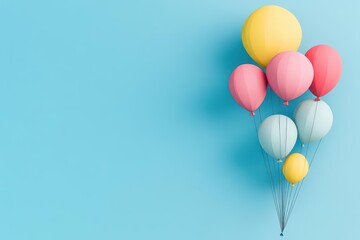 Vibrant Assortment of Colorful Balloons Floating Against a Bright Blue Sky Evoking Joyful Celebrations and Festive Atmosphere Ideal for Events