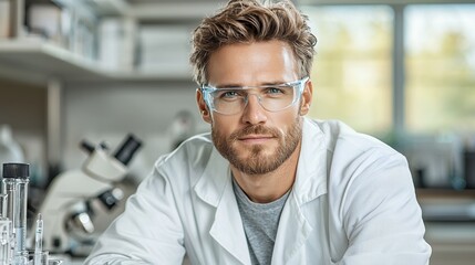 Obraz premium Focused Male Scientist in a Laboratory Setting