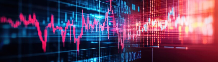 Dynamic Composition of Vibrant Red and Blue Lines on Dark Background Creating an Abstract Visual Experience Evoking Energy and Depth in Artistry