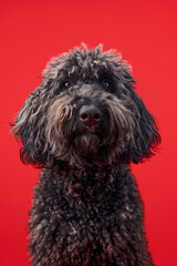 Komondor dog on minimalistic colorful background with Copy Space. Perfect for banners, veterinary ads, pet food promotions, and minimalist designs.