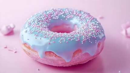 3D Donut Illustration Pink and Blue Icing with Sprinkles