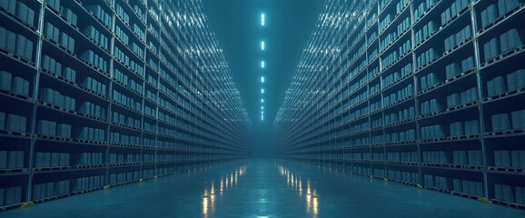 Futuristic Glowing Light Tunnel With Textured Blue Walls