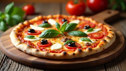 pizza with salami and tomatoes