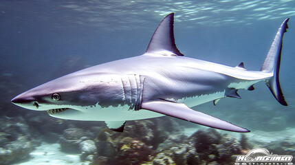 Obraz premium Photo Majestic Shark Underwater Ocean Wildlife Marine Life