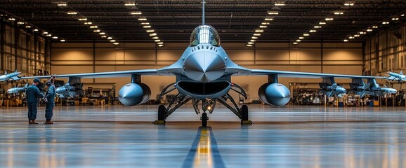 Military Fighter Jet In Maintenance Hangar
