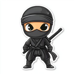 Adorable chibi ninja ready for action!  This cute illustration features a young ninja in a full black outfit, complete with a katana.