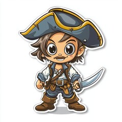 Obraz premium Adorable cartoon pirate, ready for adventure! This whimsical illustration features a young pirate with a mischievous grin and a trusty cutlass.