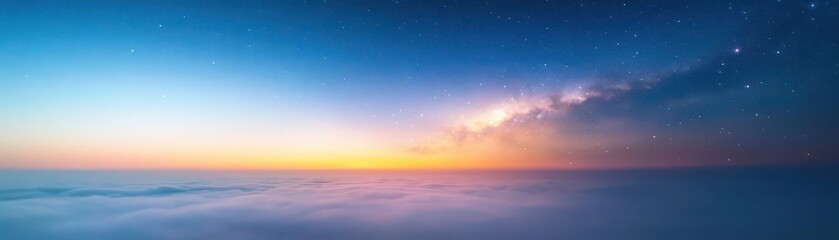 Fototapeta premium Enchanting Night Sky Filled with Milky Way and Sparkling Stars Above a Tranquil Landscape Creating a Mystical and Dreamy Atmosphere at Dusk