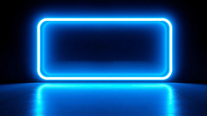 Fototapeta premium Glowing Blue Neon Rectangle Frame – Futuristic Light Background. Generative AI 