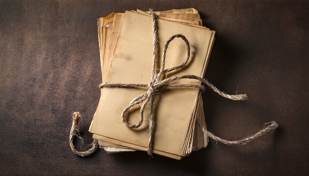 old paper documents with a string bow