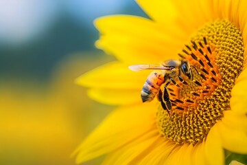 Honeybee on Sunflower - Nature's Beauty