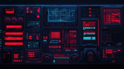 Obraz premium Futuristic Control Panel with Neon Lights and Complex Interfaces