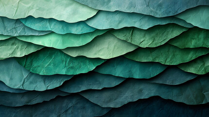 Obraz premium A stunning layered paper texture background in shades of green and blue, creating a dynamic and organic visual effect