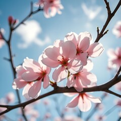 파란 하늘 아래 분홍색의 벚꽃