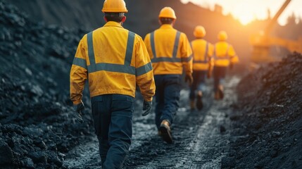 Workers in Safety Gear Walking Along a Construction Site Pathway