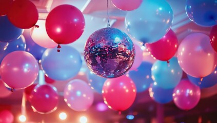 Pink Blue Purple Balloons Disco Ball Party Celebration