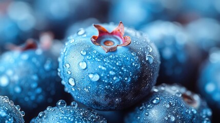 Close Up Of Fresh Blueberries With Water Droplets